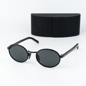 Prada Women Sunglasses Black Grey Oval PRB56S AAV08Z NEW AUTHENTIC